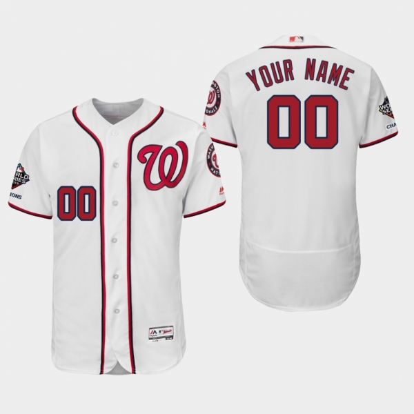 Men's Washington Nationals Custom #00 2019 World Series Champions Flex Base Home White Jersey