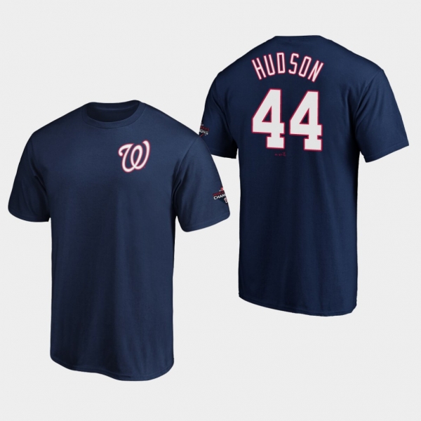 Men's Daniel Hudson #44 Washington Nationals 2019 World Series Champions Name & Number Navy T-Shirt