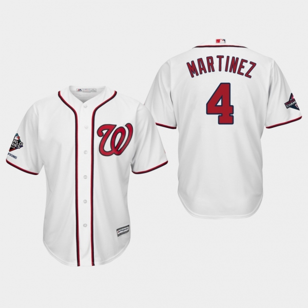 Men's Washington Nationals Dave Martinez #4 2019 World Series Champions Cool Base Home White Jersey