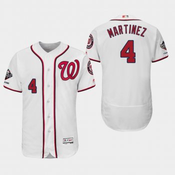 Men's Washington Nationals Dave Martinez #4 2019 World Series Champions Flex Base Home White Jersey