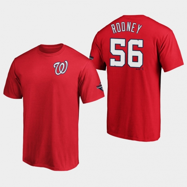 Men's Fernando Rodney #56 Washington Nationals 2019 World Series Champions Name & Number Red T-Shirt