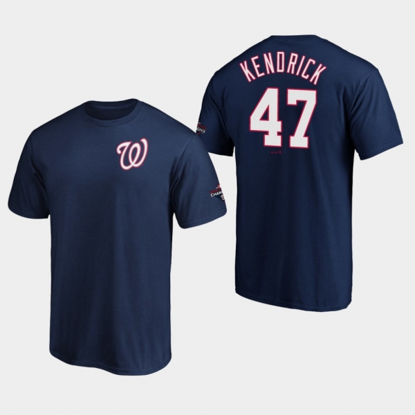 Men's Howie Kendrick #47 Washington Nationals 2019 World Series Champions Name & Number Navy T-Shirt