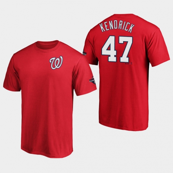 Men's Howie Kendrick #47 Washington Nationals 2019 World Series Champions Name & Number Red T-Shirt