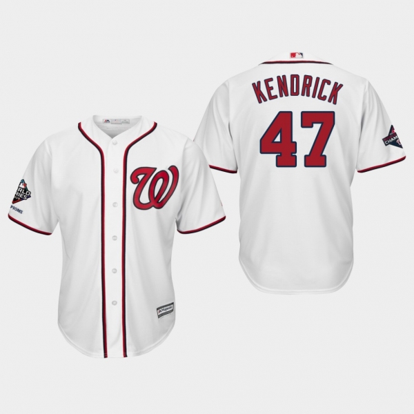 Men's Washington Nationals Howie Kendrick #47 2019 World Series Champions Cool Base Home White Jersey