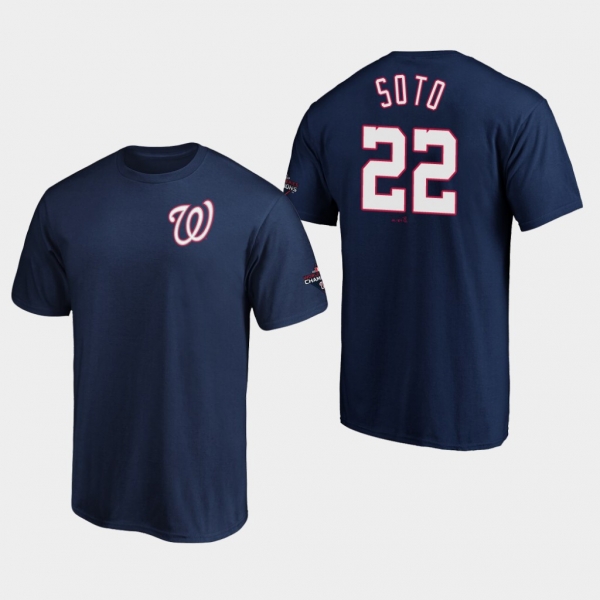 Men's Juan Soto #22 Washington Nationals 2019 World Series Champions Name & Number Navy T-Shirt