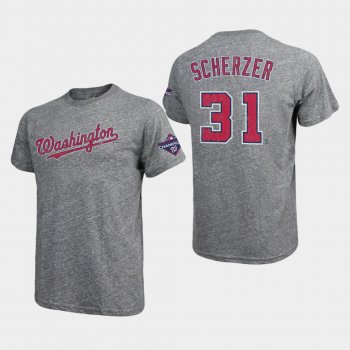 Men's Max Scherzer #31 Washington Nationals 2019 World Series Champions Tri-Blend Name & Number Heather Gray T-Shirt