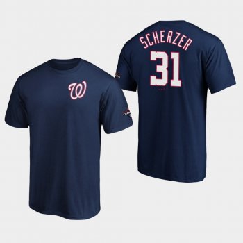 Men's Max Scherzer #31 Washington Nationals 2019 World Series Champions Name & Number Navy T-Shirt