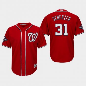 Men's Washington Nationals Max Scherzer #31 2019 World Series Champions Cool Base Alternate Red Jersey