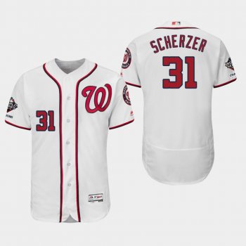 Men's Washington Nationals Max Scherzer #31 2019 World Series Champions Flex Base Home White Jersey