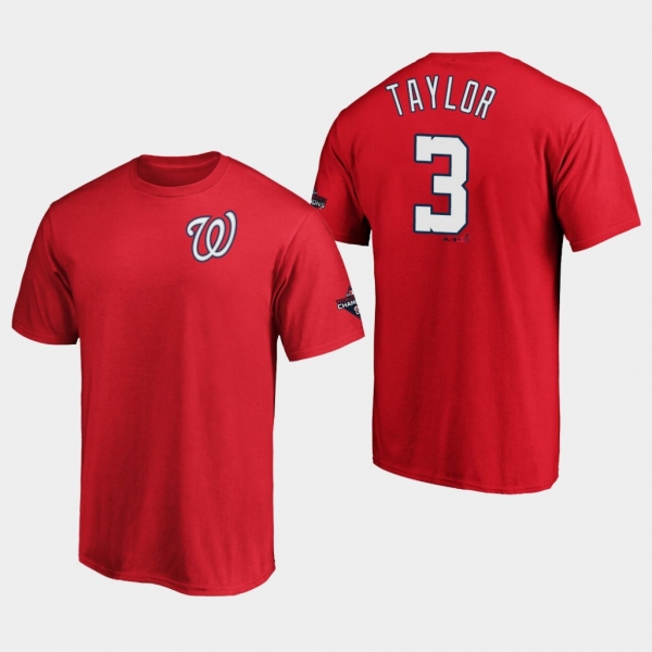 Men's Michael A. Taylor #3 Washington Nationals 2019 World Series Champions Name & Number Red T-Shirt