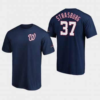 Men's Stephen Strasburg #37 Washington Nationals 2019 World Series Champions Name & Number Navy T-Shirt