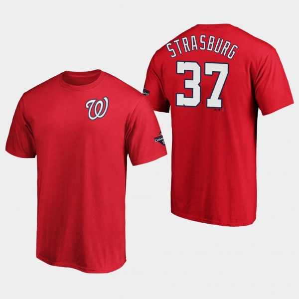 Men's Stephen Strasburg #37 Washington Nationals 2019 World Series Champions Name & Number Red T-Shirt