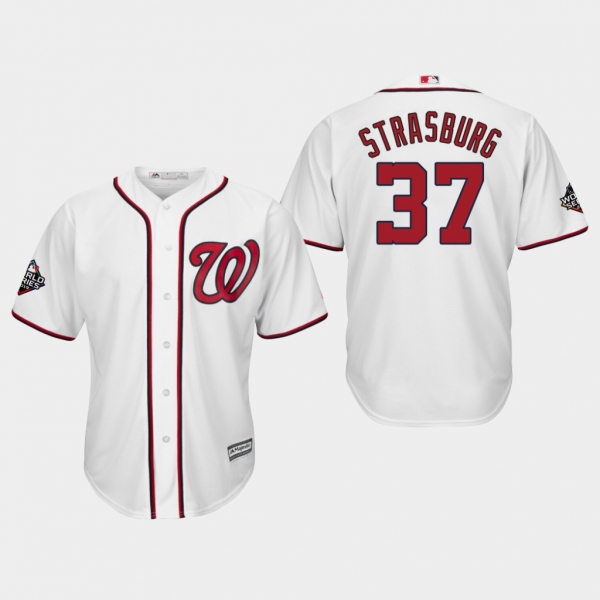 Men's Stephen Strasburg #37 White 2019 World Series Bound Washington Nationals Cool Base Official Jersey