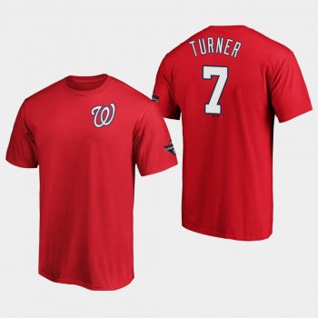 Men's Trea Turner #7 Washington Nationals 2019 World Series Champions Name & Number Red T-Shirt