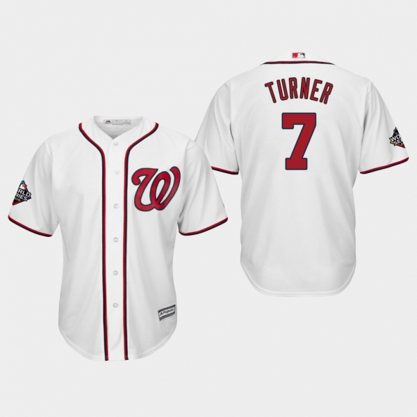 Men's Trea Turner #7 White 2019 World Series Bound Washington Nationals Cool Base Official Jersey