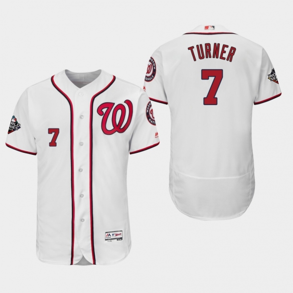 Men's Trea Turner #7 White 2019 World Series Bound Washington Nationals Flex Base Authentic Jersey