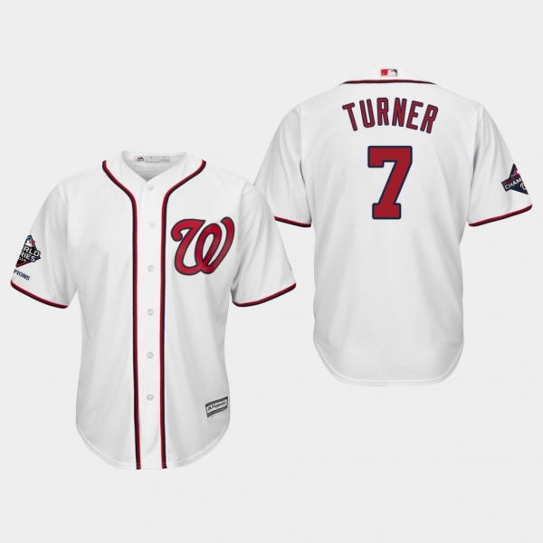 Men's Washington Nationals Trea Turner #7 2019 World Series Champions Cool Base Home White Jersey