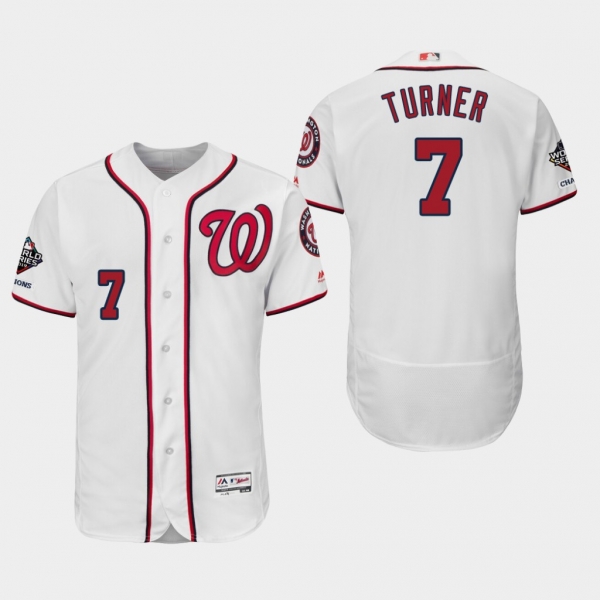 Men's Washington Nationals Trea Turner #7 2019 World Series Champions Flex Base Home White Jersey