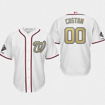 Men's Washington Nationals World Series Champions Custom #00 White 2019 Gold Program Cool Base Jersey