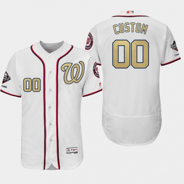 Men's Washington Nationals World Series Champions Custom #00 White 2019 Gold Program Flex Base Jersey