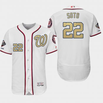 Men's Washington Nationals World Series Champions Juan Soto #22 White 2019 Gold Program Flex Base Jersey