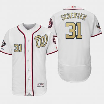 Men's Washington Nationals World Series Champions Max Scherzer #31 White 2019 Gold Program Flex Base Jersey