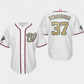 Men's Washington Nationals World Series Champions Stephen Strasburg #37 White 2019 Gold Program Cool Base Jersey