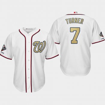 Men's Washington Nationals World Series Champions Trea Turner #7 White 2019 Gold Program Cool Base Jersey