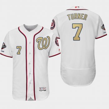 Men's Washington Nationals World Series Champions Trea Turner #7 White 2019 Gold Program Flex Base Jersey