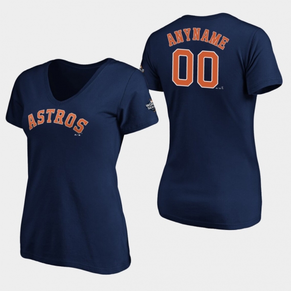 Women's Custom #00 Navy Houston Astros 2019 World Series Bound V-Neck Name & Number T-Shirt