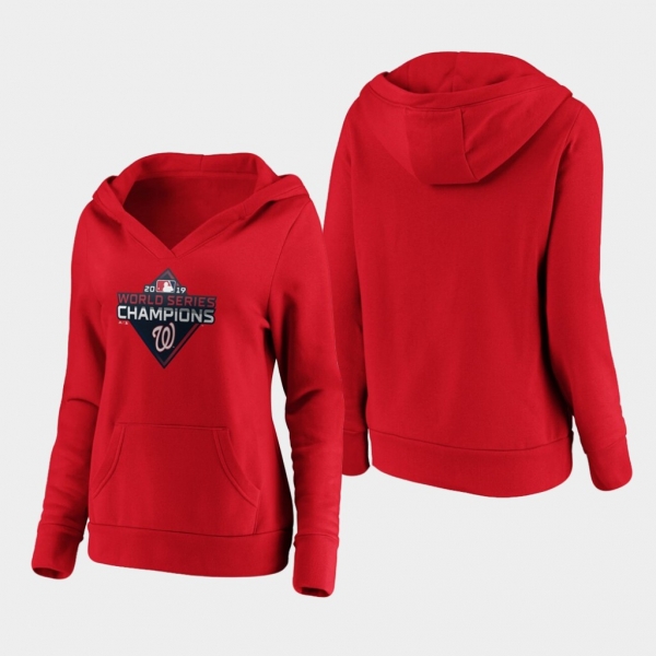 Women's Red Washington Nationals 2019 World Series Champions Logo V-Neck Hoodie