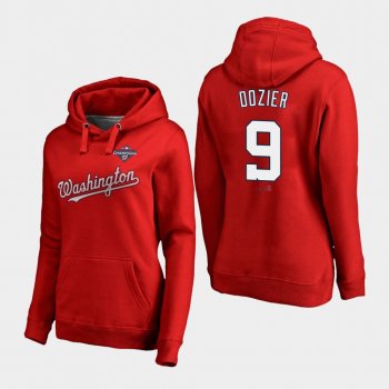 Women's Brian Dozier #9 Red Washington Nationals 2019 World Series Champions Pullover Hoodie