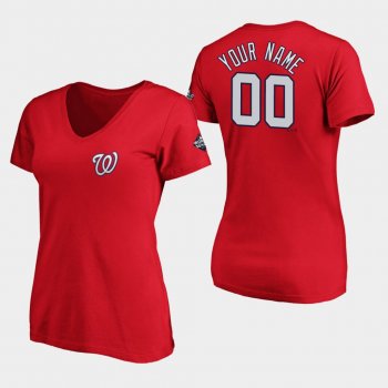 Women's Custom #00 Red Washington Nationals 2019 World Series Bound Name & Number T-Shirt