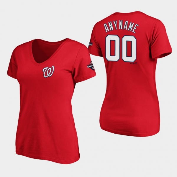 Women's Custom #00 Washington Nationals 2019 World Series Champions V-Neck Name & Number Red T-Shirt