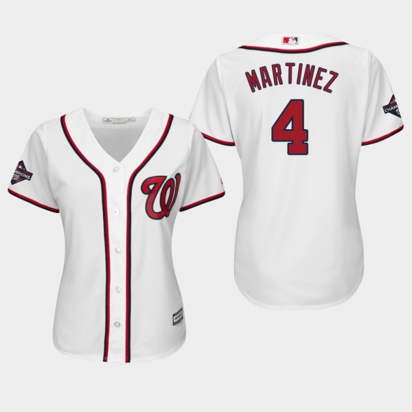 Women's Washington Nationals Dave Martinez #4 2019 World Series Champions Cool Base Home White Jersey