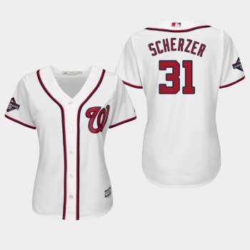 Women's Washington Nationals Max Scherzer #31 2019 World Series Champions Cool Base Home White Jersey