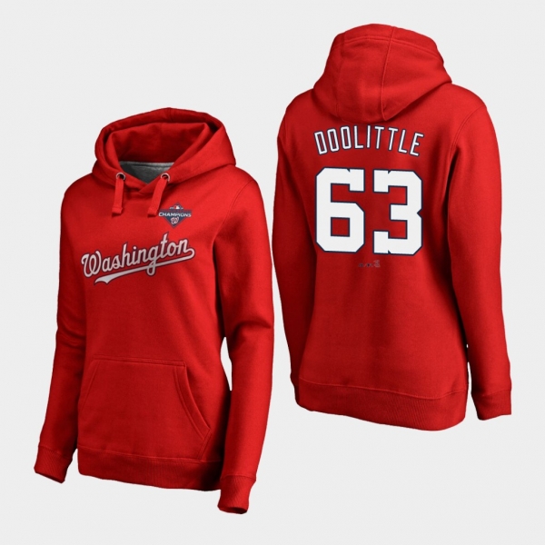 Women's Sean Doolittle #63 Red Washington Nationals 2019 World Series Champions Pullover Hoodie