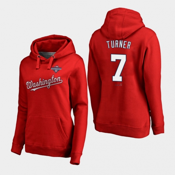 Women's Trea Turner #7 Red Washington Nationals 2019 World Series Champions Pullover Hoodie