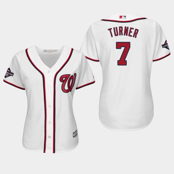 Women's Washington Nationals Trea Turner #7 2019 World Series Champions Cool Base Home White Jersey