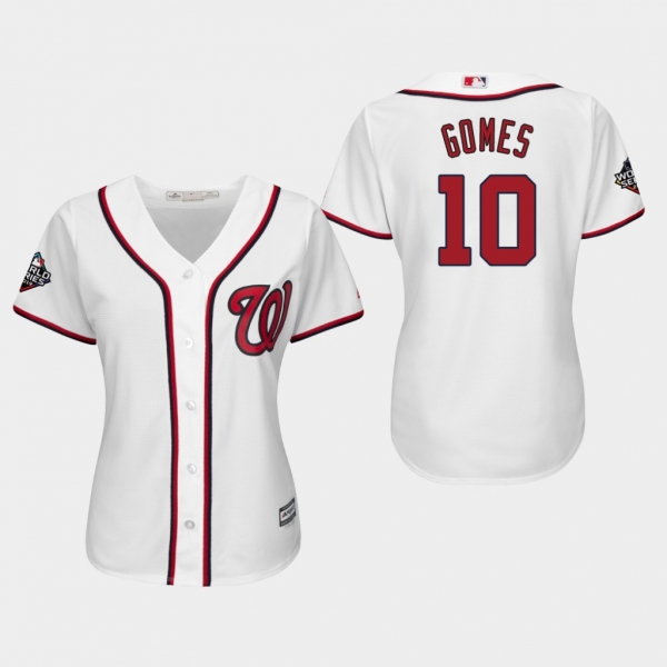 Women's Yan Gomes #10 White 2019 World Series Bound Washington Nationals Cool Base Official Jersey