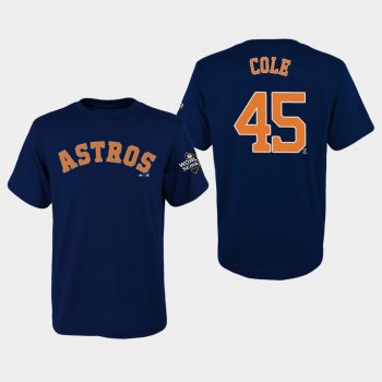 Youth Gerrit Cole #45 Navy Houston Astros 2019 World Series Bound Name & Number T-Shirt