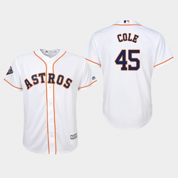 Youth Gerrit Cole #45 White 2019 World Series Bound Houston Astros Cool Base Jersey