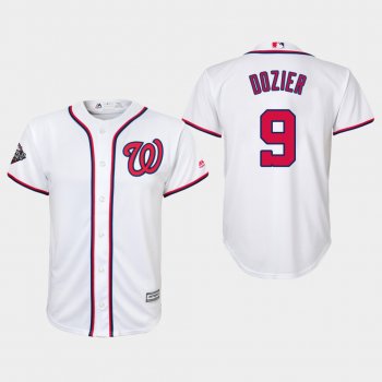 Youth Brian Dozier #9 White 2019 World Series Bound Washington Nationals Cool Base Jersey