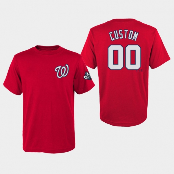 Youth Custom #00 Red Washington Nationals 2019 World Series Bound Name & Number T-Shirt