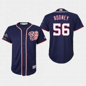 Youth Washington Nationals Fernando Rodney #56 2019 World Series Champions Cool Base Navy Jersey