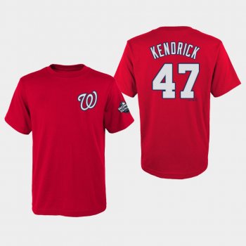 Youth Howie Kendrick #47 Red Washington Nationals 2019 World Series Bound Name & Number T-Shirt