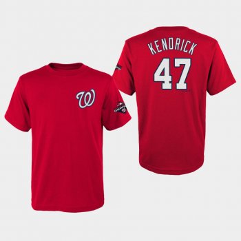 Youth Howie Kendrick #47 Washington Nationals 2019 World Series Champions Name & Number Red T-Shirt