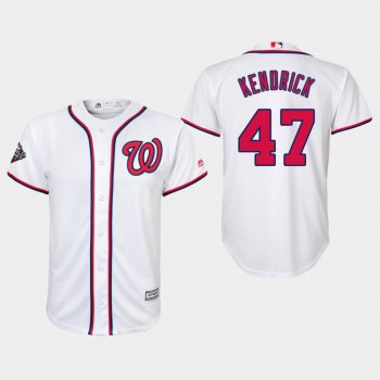 Youth Howie Kendrick #47 White 2019 World Series Bound Washington Nationals Cool Base Jersey