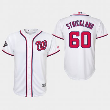 Youth Hunter Strickland #60 White 2019 World Series Bound Washington Nationals Cool Base Jersey