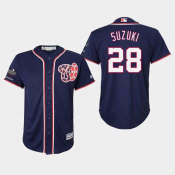 Youth Washington Nationals Kurt Suzuki #28 2019 World Series Champions Cool Base Navy Jersey